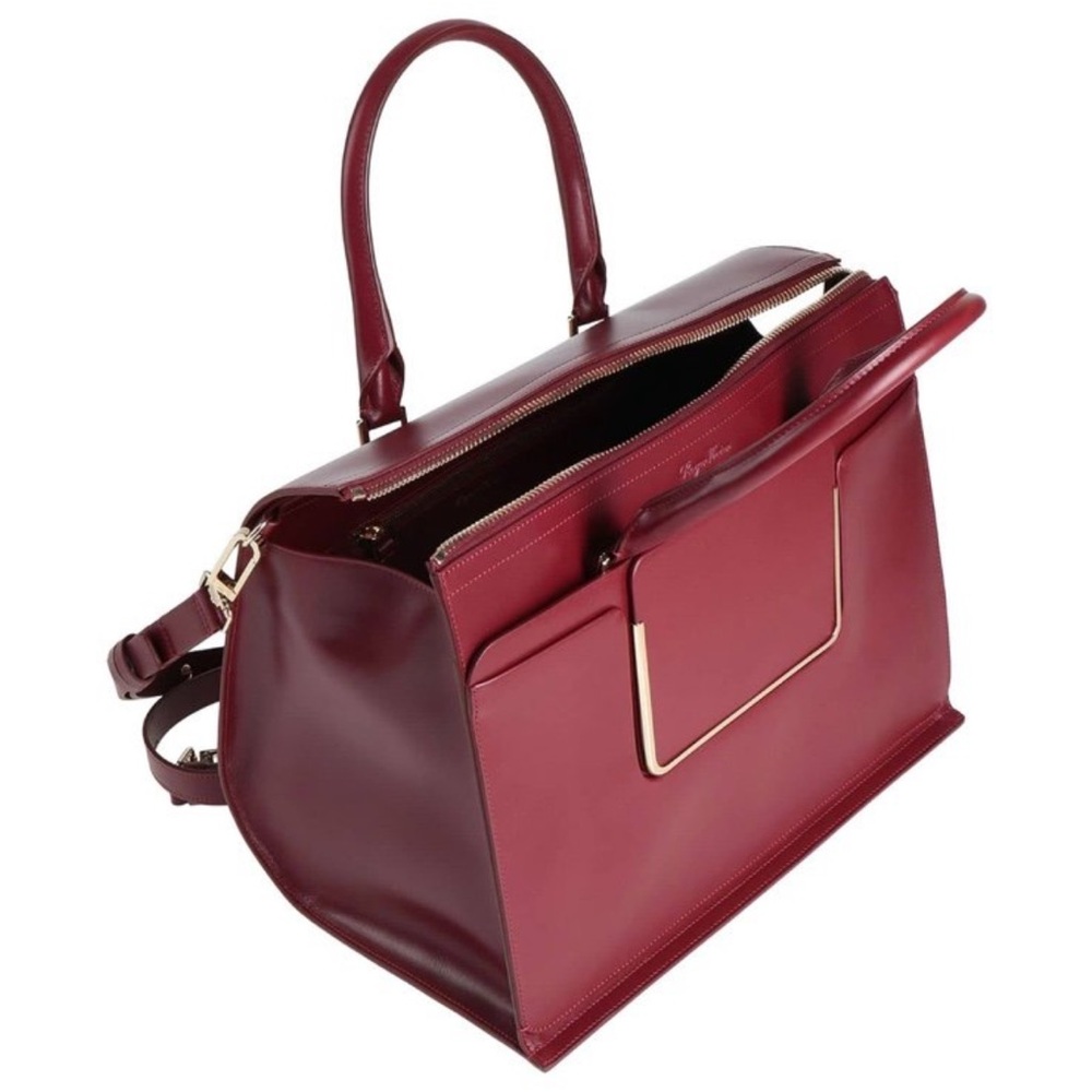 Roger Vivier Burgundy Leather Satchel with Gold Trim